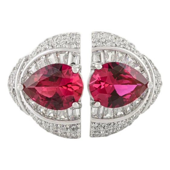 Sterling Silver Statement Ring With Pink & White Cubic Zirconia Vintage Glam Size 7 For Sale