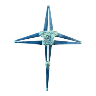 Vintage Brutalist Metal and Brass Cross or Star Decor For Sale