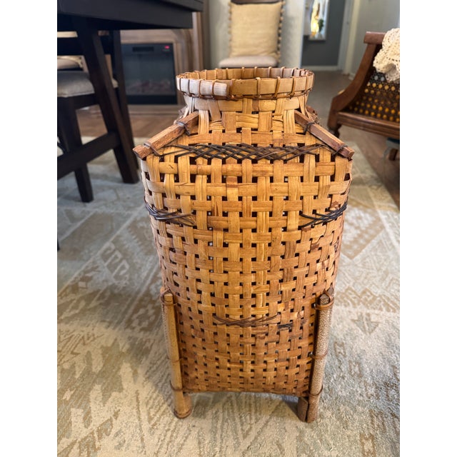 Wood Early 20th Century Architectural Handwoven Split-Wood Basket Vessel With Sculptural Form For Sale - Image 7 of 11