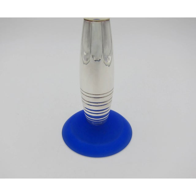 Christofle Alexandrie French Modernist Candelabra in Silverplate and Blue Glass For Sale In Los Angeles - Image 6 of 10