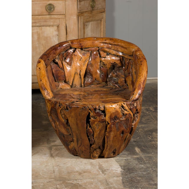 Brown Rustic Vintage Pair of Root Wood Armchairs with Wraparound Backs For Sale - Image 8 of 12
