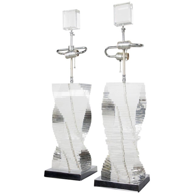 Stacked Lucite Helix Table Lamps - a Pair For Sale In New York - Image 6 of 6