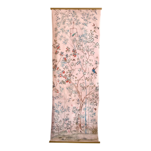 Early 20th Century Hand-Painted Chinoiserie Wallpaper Panel, Pale Pink Background, Likely Gracie
