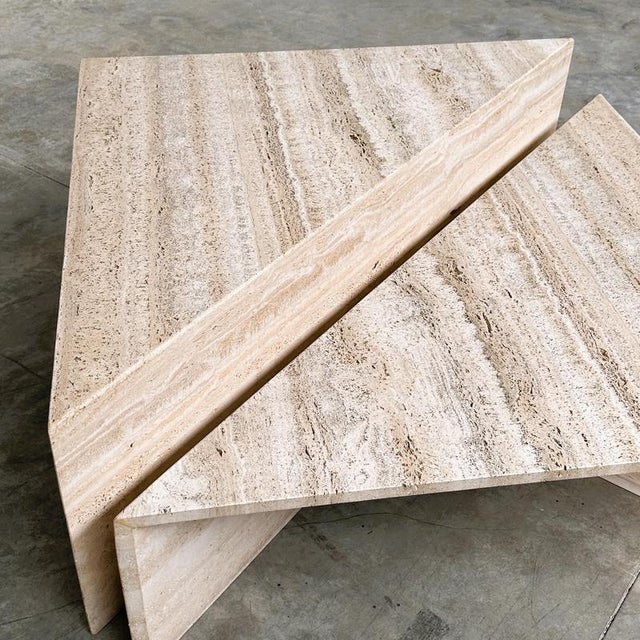 Large Italian Brutalist Geometric Travertine Coffee Tables from Up & Up, Set of 2 For Sale - Image 14 of 16