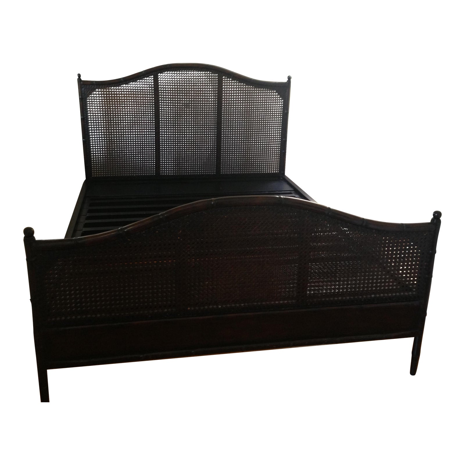 Dark Wood Sleigh Queen Bed Frame & Rattan Headboard Chairish