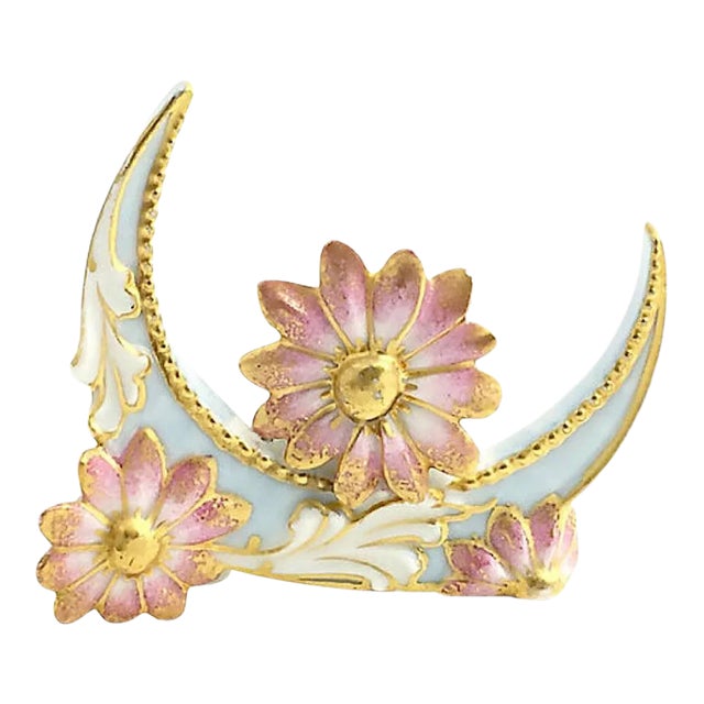 Floral Flower and Moon Porcelain Menu Holder For Sale