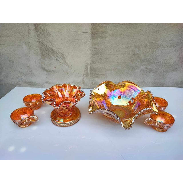 Plate and Glasses from Marigold Carnival, 1890s, Set of 6 For Sale - Image 4 of 10