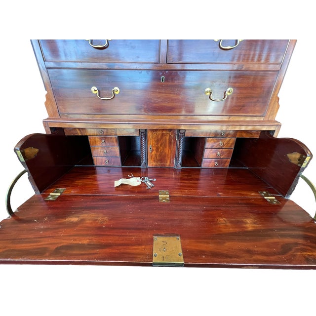 Brown 19th Century American Mahogany Linen Press Cabinet Butler's Desk Chippendale For Sale - Image 8 of 13