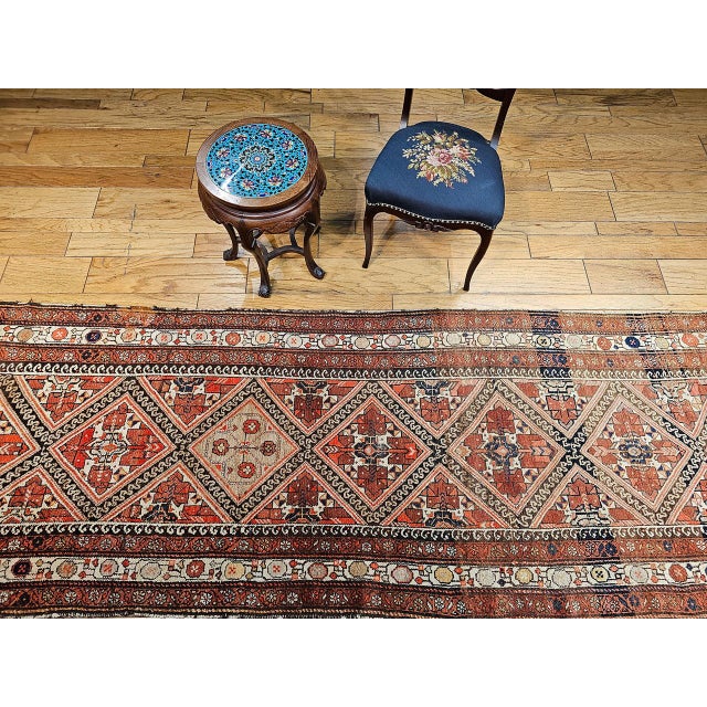 Antique Persian Malayer Runner Rug, Hand-Knotted Wool, Geometric Pattern, 4x12, Red & Ivory For Sale - Image 9 of 18