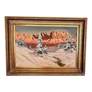 1950s Alpine Painting, Alpen Glow, by Hans Barma For Sale