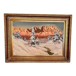 1950s Alpine Painting Hans Barma Alpen Glow Oil on Canvas