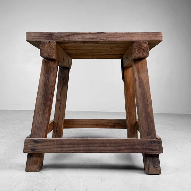 Vintage Japanese Wooden Mingei Stool, 1920s For Sale - Image 4 of 9