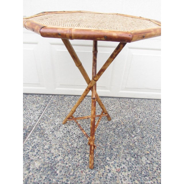 English Country Home Antique English Tiger Bamboo Table For Sale - Image 4 of 8