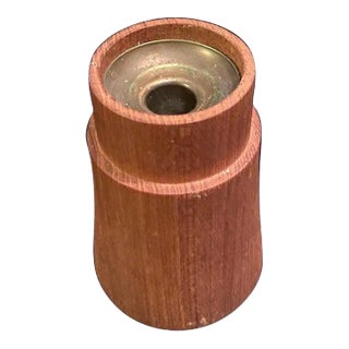 Vintage Dansk Jens Quistgaard Teak Wood Brass Candleholder For Sale