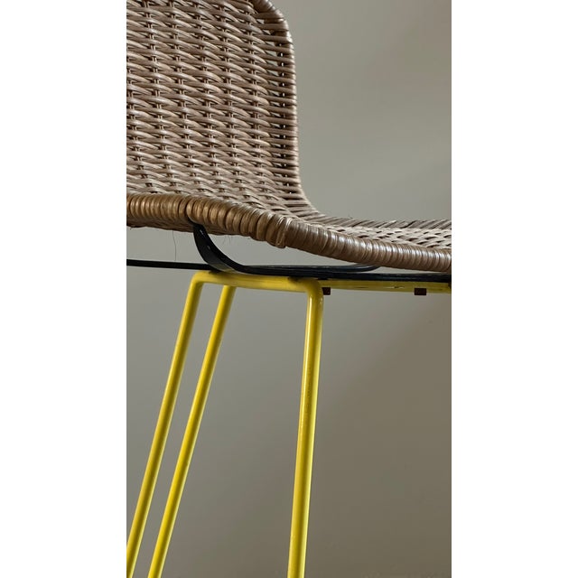 Mid-Century Modern Rattan and Yellow Iron Stool from Cidue, Italy, 1970s For Sale - Image 3 of 5