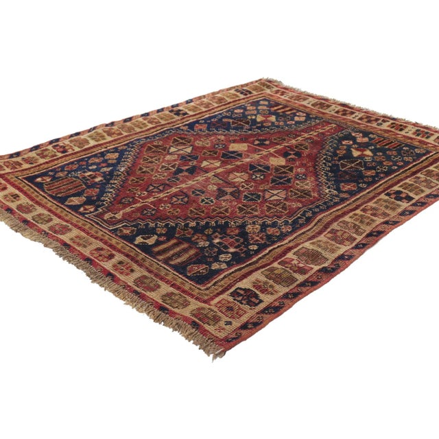61217 Antique Persian Shiraz Rug, 02'07 x 03'03. Full of tiny details and nomadic charm, this hand knotted wool antique...
