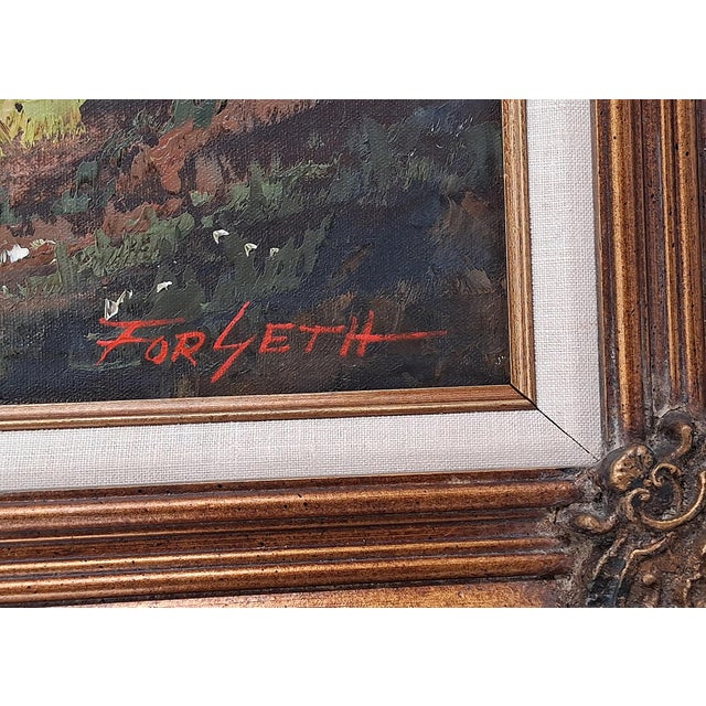 Realism Late 19th Century Original Signed Caroll Forseth Mountain Lake Landscape Painting, Ornate Gilt Frame For Sale - Image 3 of 7