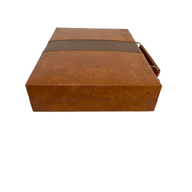 Textile Vintage Mid-Century Cream and Brown Striped Backgammon Game Set in Travel Case For Sale - Image 7 of 9