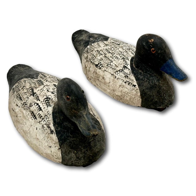 Figurative Nice Original Pair of Antique American Primitive Hand Carved & Painted Wood Duck Hunters Working Decoys Circa 1920s For Sale - Image 3 of 18