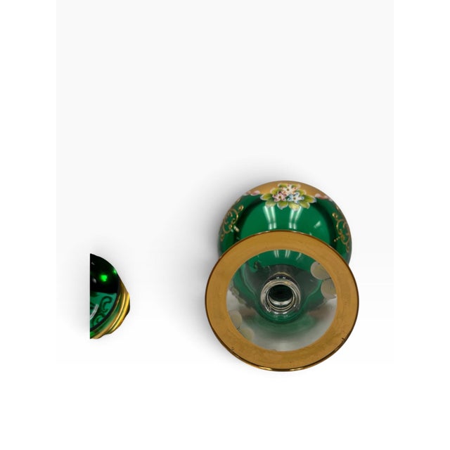 Glass Vintage Murano Emerald Green "Tre Fuochi" 24k Gold Venetian Glass Lidded Urn For Sale - Image 7 of 8