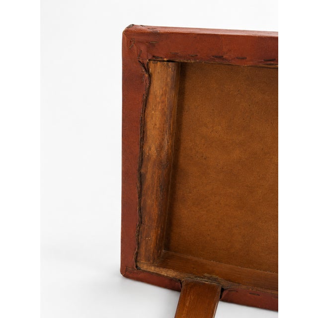 Mid-Century Modern Brutalist Cognac Leather Ottoman, 1960s For Sale - Image 6 of 8