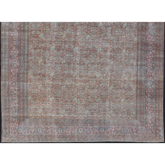 Early 20th Century Antique Persian Khorassan Rug With All-Over Floral Design in Red and Blue For Sale - Image 9 of 12