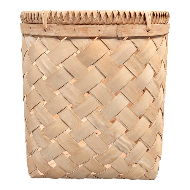 Title: Large Vintage Woven Basket With Twisted Reed Rim, Circa 1980s–1990s For Sale