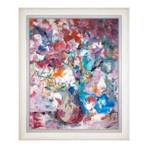 Mid 20th Century Vintage Abstract Still Life Painting Artist Signed Goodman Floral Vase Mid-Century Modern, Framed