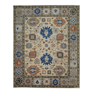 9x12 Ivory Hand-Knotted Wool Floral Symphony Classic Traditional Carpet Rug For Sale