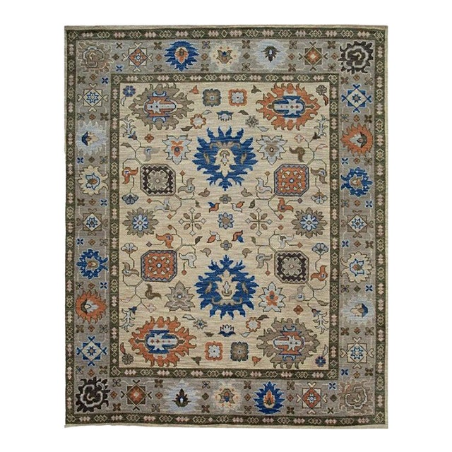 9x12 Ivory Hand-Knotted Wool Floral Symphony Classic Traditional Carpet Rug For Sale