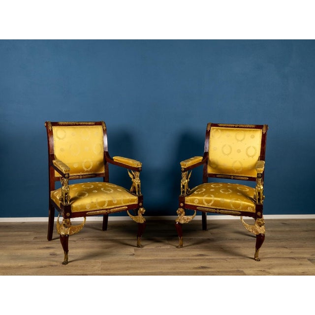 French Empire Style Armchairs with Gilt Bronze Mounts, Set of 2 For Sale - Image 5 of 5