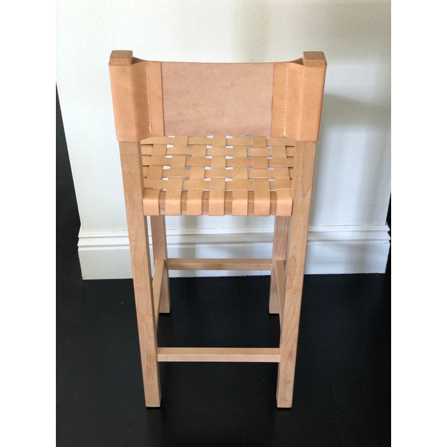 Scandinavian Modern Birch Leather Strap Counter Stool Chairish