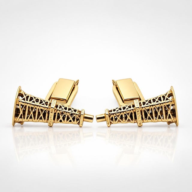 Tiffany & Co. Vintage 14k Yellow Gold Oil Well Derrick Tower Cufflinks, Pair For Sale - Image 9 of 12