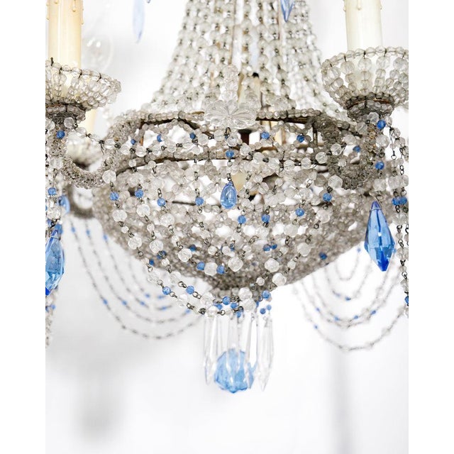 Glass 19th Century Italian Beaded Chandelier with Sapphire Blue Drops For Sale - Image 7 of 13