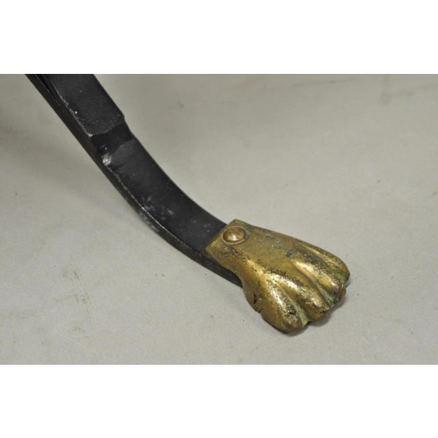 Metal Mid 20th Century Italian Regency Round Marble Top Wrought Iron Brass Swan Low Drink Table - Pair For Sale - Image 7 of 16