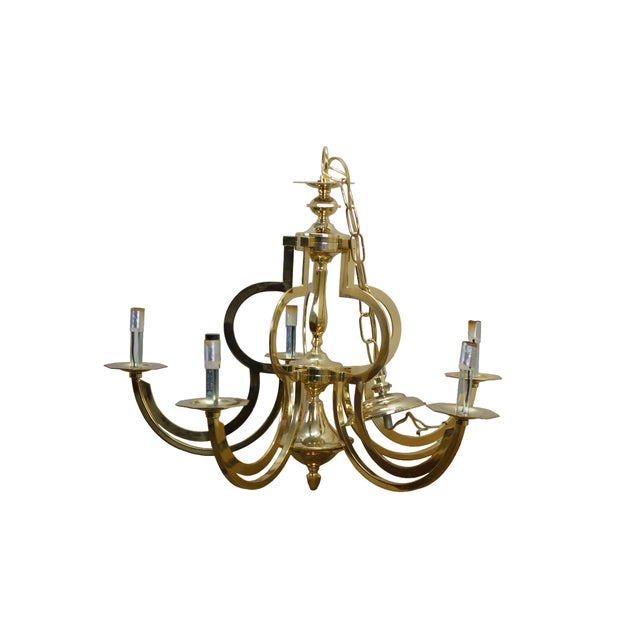 Art Deco Vintage Brass 6 Arm Hollywood Regency Geometric Chandelier Pendant Light 24" For Sale - Image 3 of 18