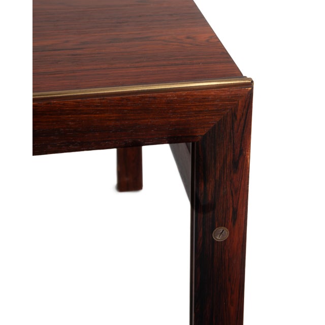 Mid Century CFC Silkeborg Danish Rosewood Square End Table Brass Trim For Sale - Image 9 of 17