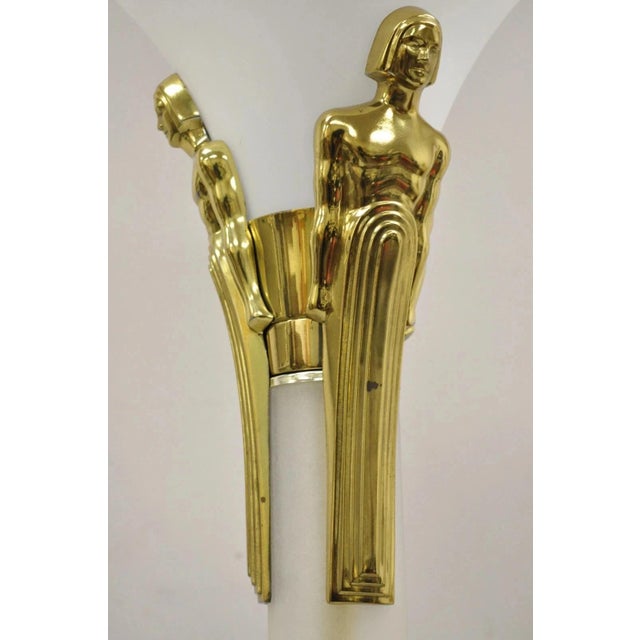 Metal Vintage Postmodern Art Deco Figural Frosted Acrylic & Glass Torchiere Floor Lamp For Sale - Image 7 of 13