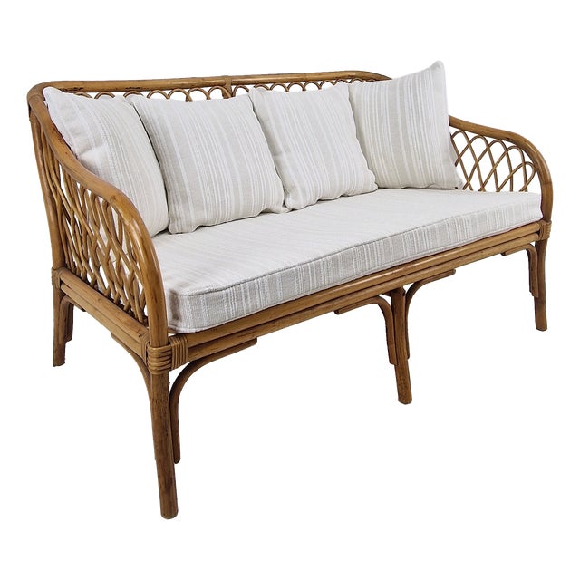 Mid-Century Italian Rattan & Bamboo Settee, 1970 For Sale