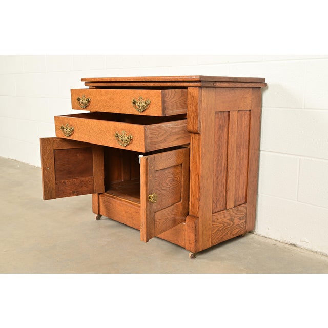 Antique Victorian Carved Oak Commode or Bar Cabinet, Circa 1890s For Sale In South Bend - Image 6 of 15