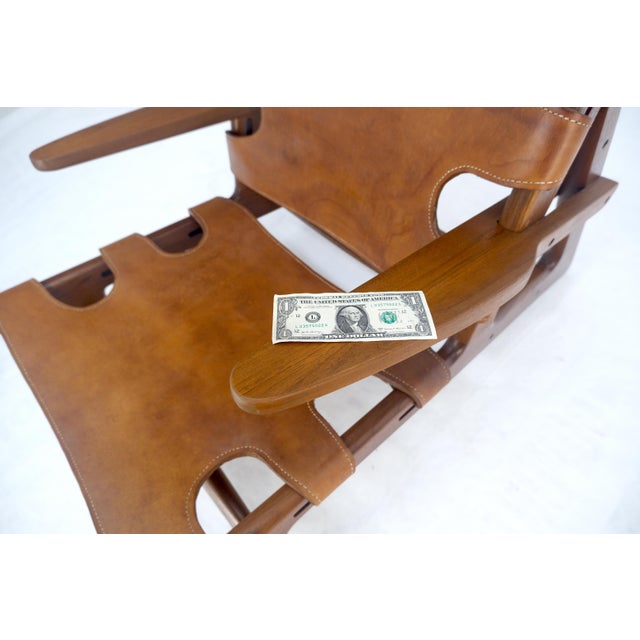 Hunting Chair in Teak Thick Leather Upholstery Lounge Chair MINT For Sale - Image 10 of 18