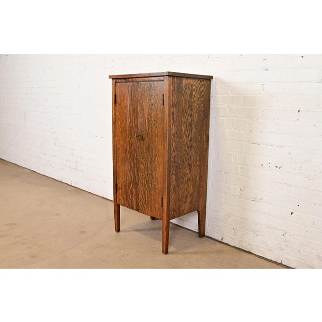 Mission Stickley Brothers Style Antique Mission Tiger Oak Arts & Crafts Music Cabinet, Circa 1900 For Sale - Image 3 of 14