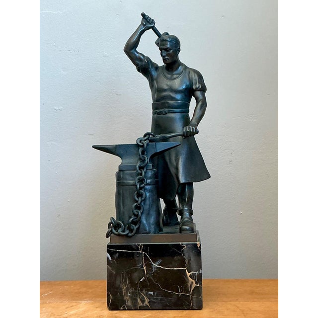 Figurative Vintage Bronze Blacksmith Sculpture For Sale - Image 3 of 14