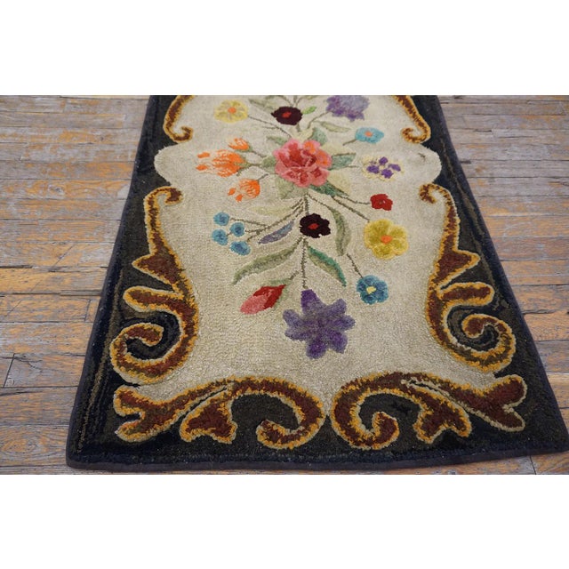 Ivory 1900s Colorful Floral Folk Art Antique American Hooked Rug 2'6"x 4'0" Handknotted Wool Carpet For Sale - Image 8 of 11