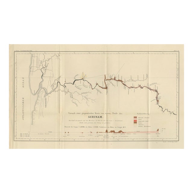 Antique Geological Survey Map of Surinam, 1888 For Sale