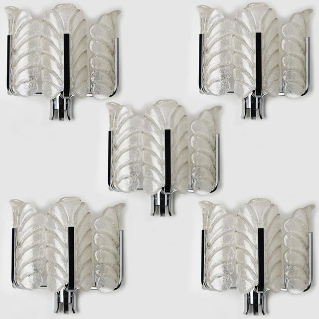 Vintage Glass Leaves Chrome Wall Lights by Carl Fagerlund for Orrefors, 1960s For Sale - Image 12 of 17