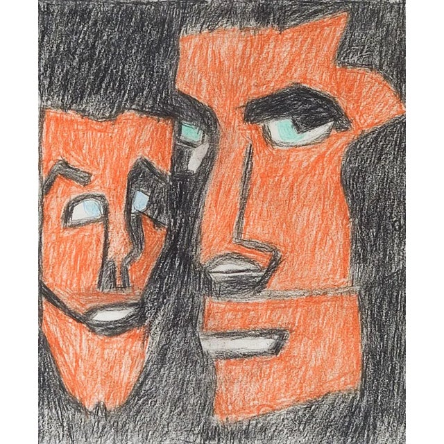 Abstract Vintage Mid Century Abstract Faces Drawing For Sale - Image 3 of 3