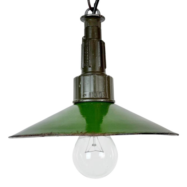 Industrial Green Enamel Military Pendant Lamp with Cast Aluminium Top, 1960s For Sale - Image 18 of 18