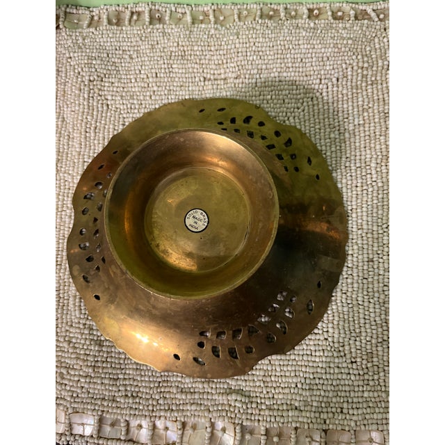 Mid-Century Brass Hand Painted Floral Design Decorative Bowl For Sale - Image 4 of 9