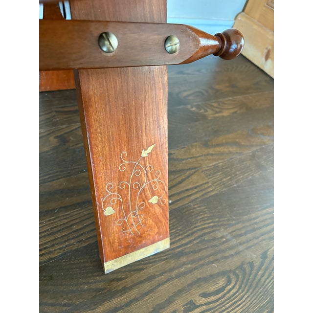 Asian Vintage South Asian Brass-Inlaid Wood Camel Saddle Stool For Sale - Image 3 of 5